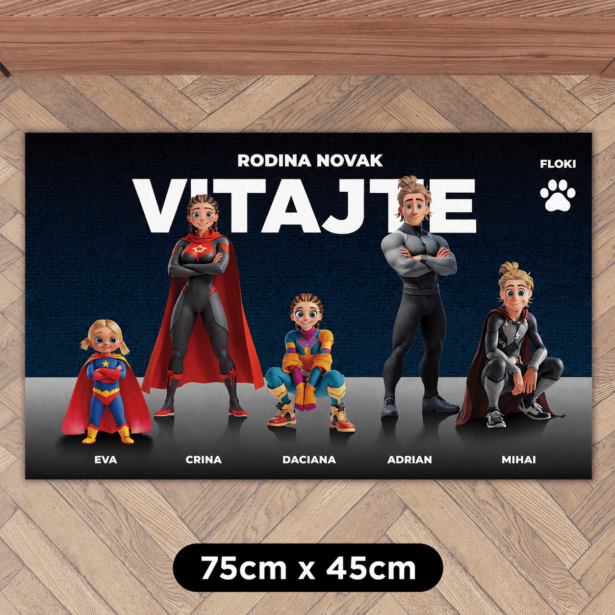 Personalizovaná rohožka - Rodina superhrdinov